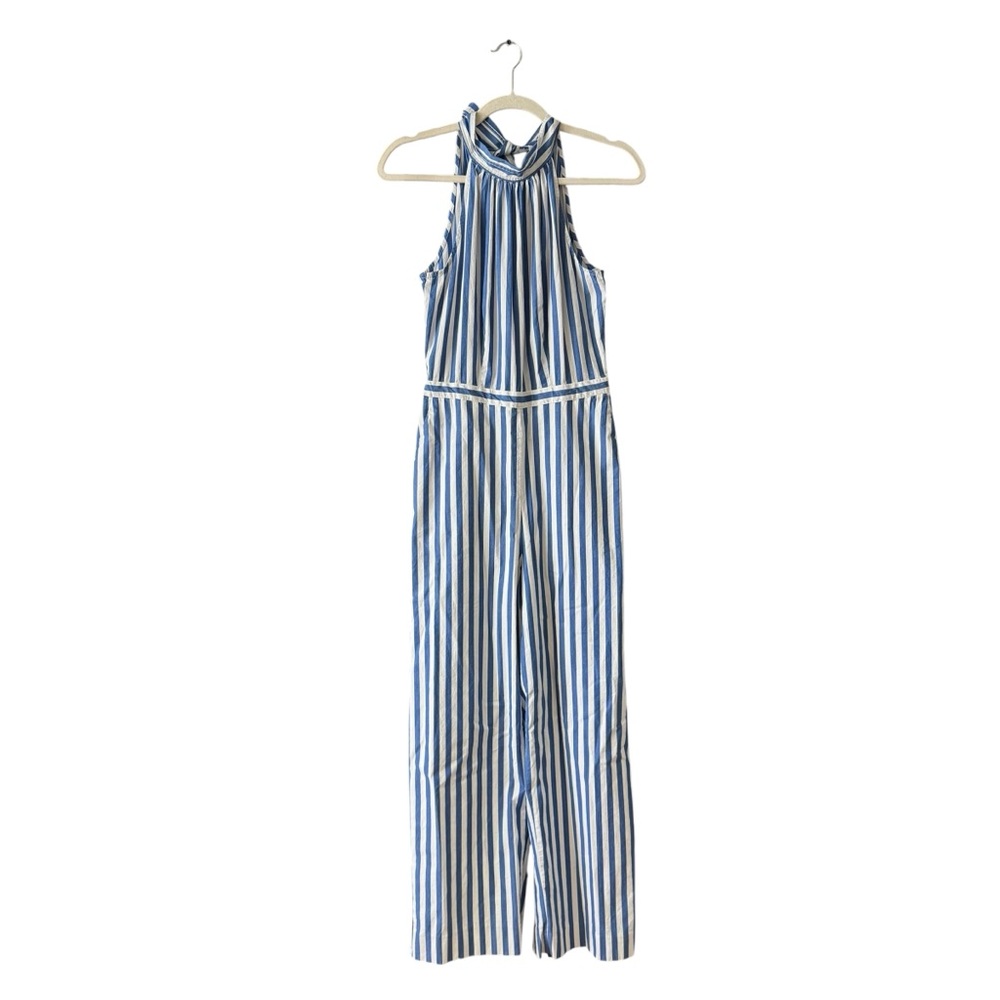 J.Crew Blue White‎ Stripe Halter Jumpsuit Coastal Nautical Size 2